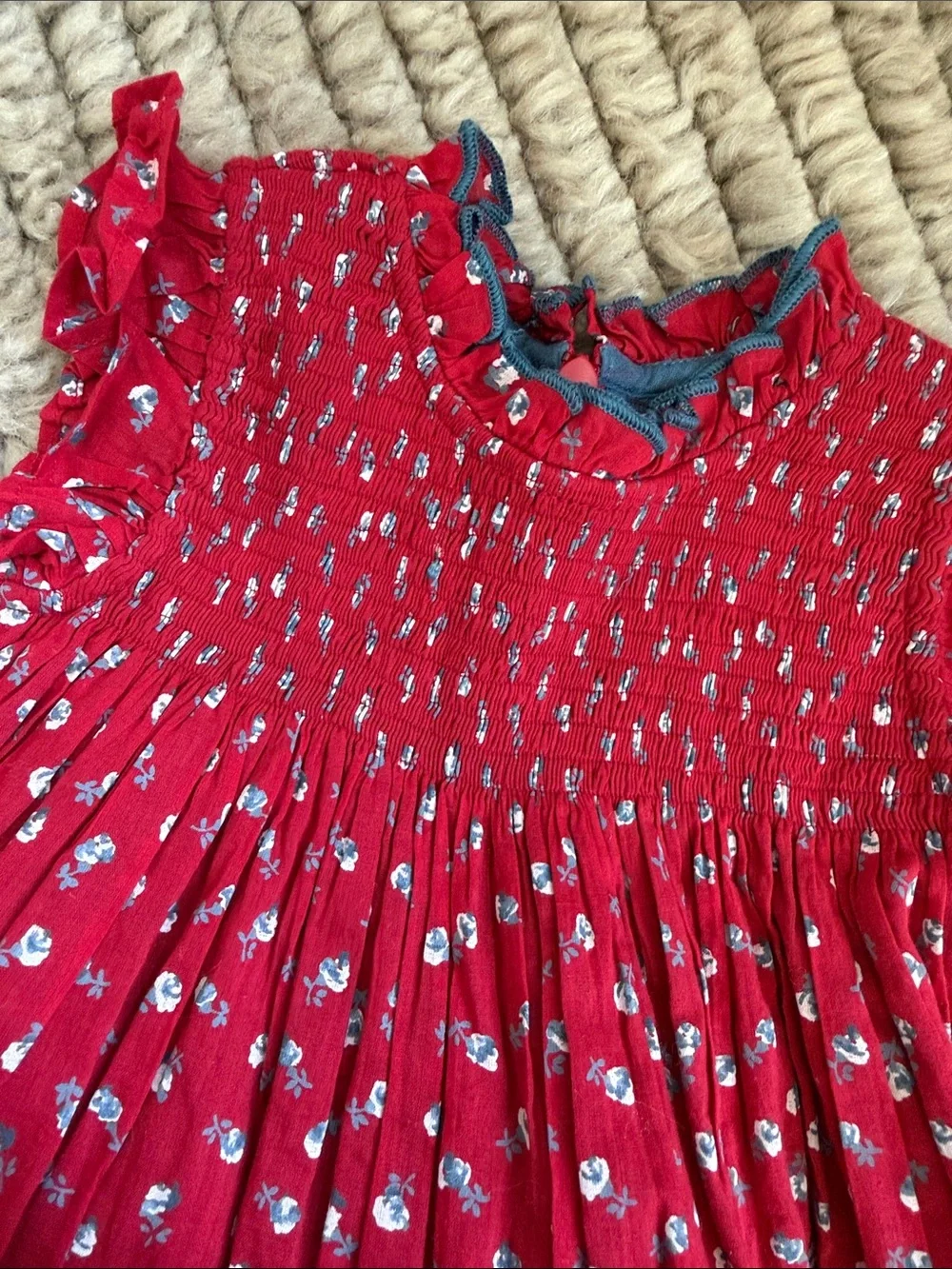 Pink Chicken Red Floral Smocked Dress with Bloomers